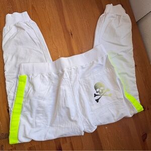 Sundays size small joggers skull design white and fluorescent green trim